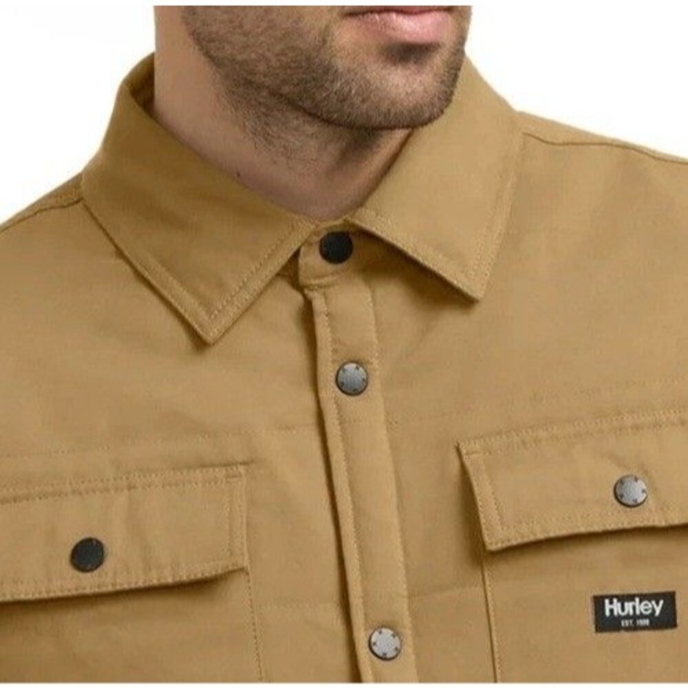 Hurley Mens Quilted Shirt Jacket Tan Medium M NWT Midweight Button Shacket Coat - Picture 2 of 5